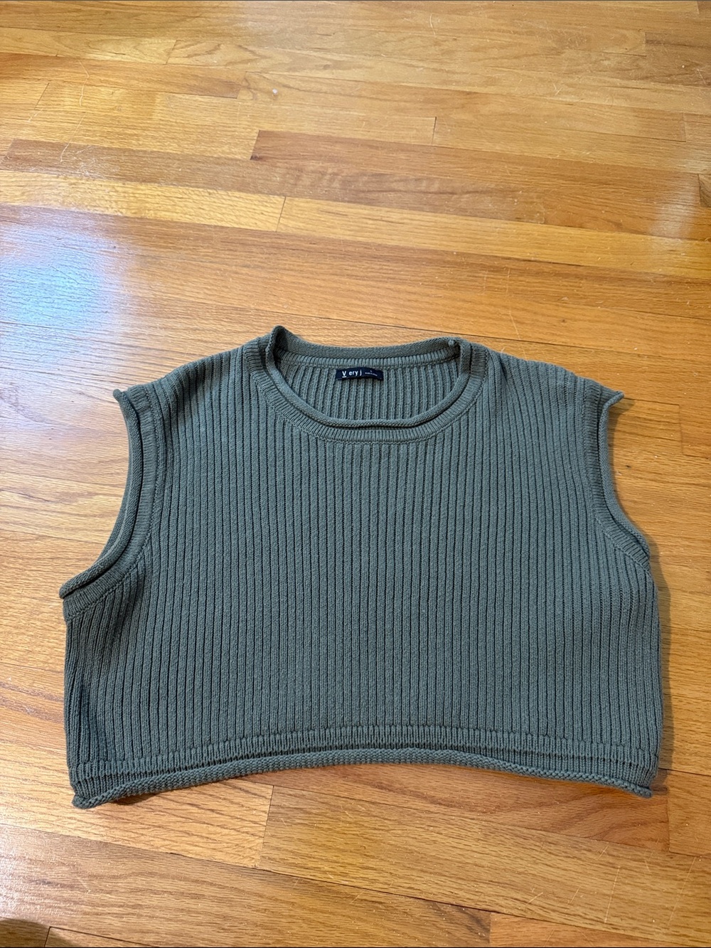 Very J Olive Ribbed Sleeveless Crop Top